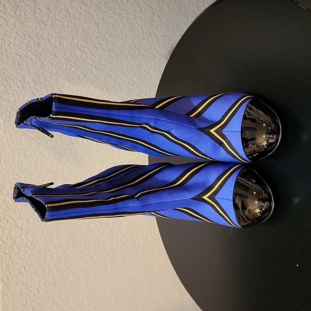 Marco De Vincenzo Blue Canvas Striped Boots, Women's Size 5 - 5-1/2